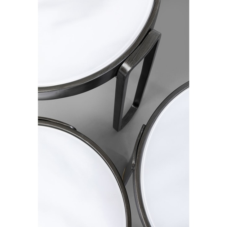 3 tables basses en verre effet marbre blanc et acier noir-Perelli cropped-3