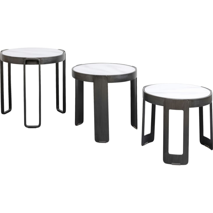 3 tables basses en verre effet marbre blanc et acier noir-Perelli cropped-4