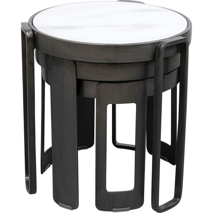 3 tables basses en verre effet marbre blanc et acier noir-Perelli cropped-5