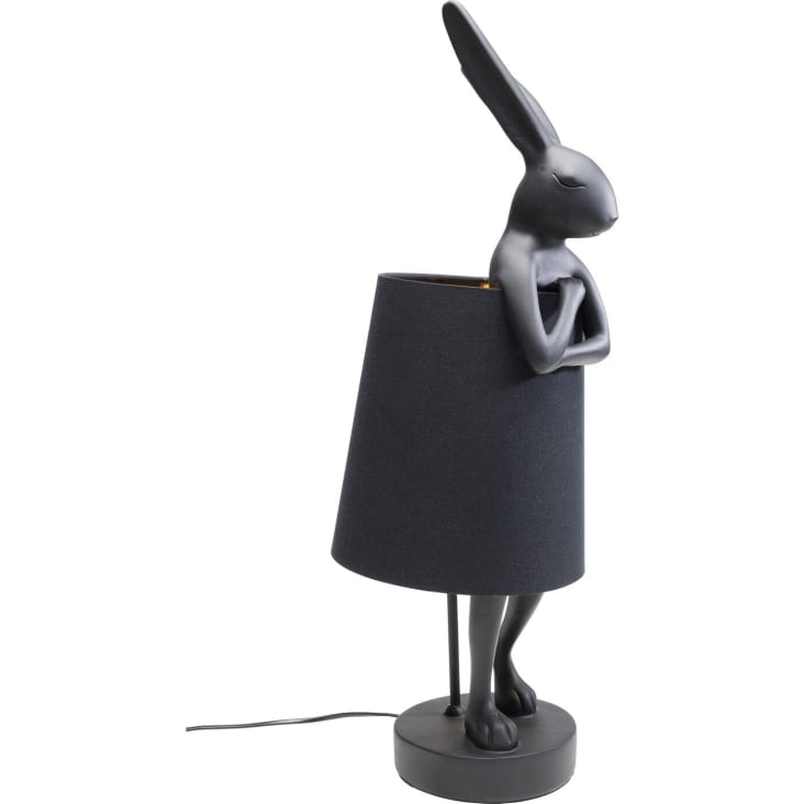 Lampe lapin en polyrésine noire et abat-jour en lin noir H68 ANIMAL