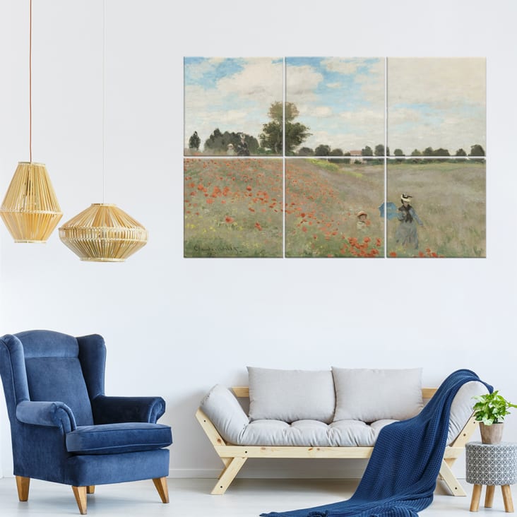 Tableau Monet Champ De Coquelicots Impression Sur Toile - Déco Murale, Fait Main Italie
