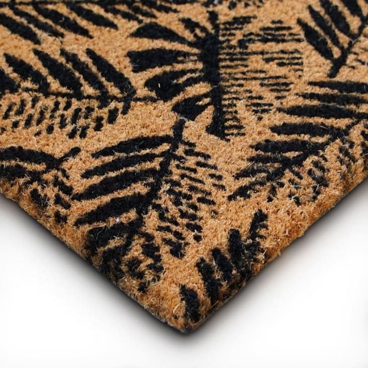Paillasson en fibre de coco motif fougères naturel et noir 60x40-Fougere cropped-3