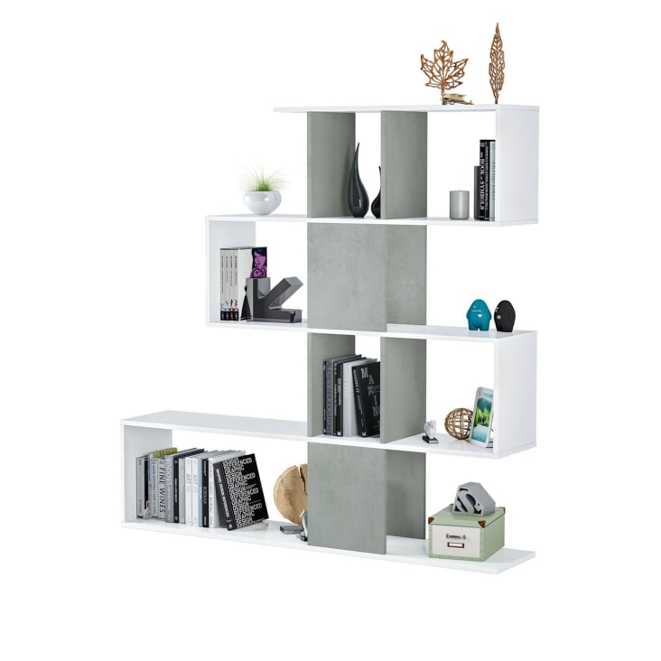 Libreria Moderna Milani Home - Design A Serpente, Bianco E Rovere, 145x29x145cm - Foto 4