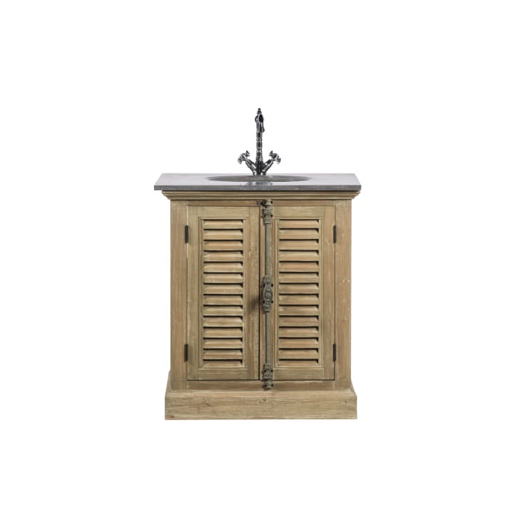 Meuble de salle de bain simple vasque bois et pierre 2 portes-Hanoï