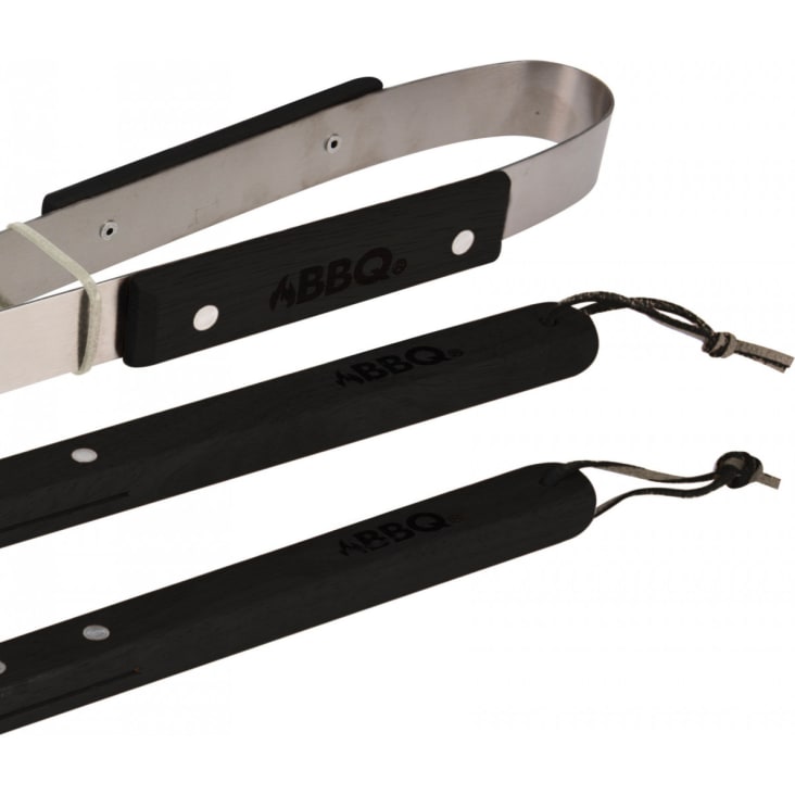 Ustensiles De Barbecue En Inox – Lot De 3 (Fourchette, Spatule, Pince) – Manche Plastique Avec Œillet