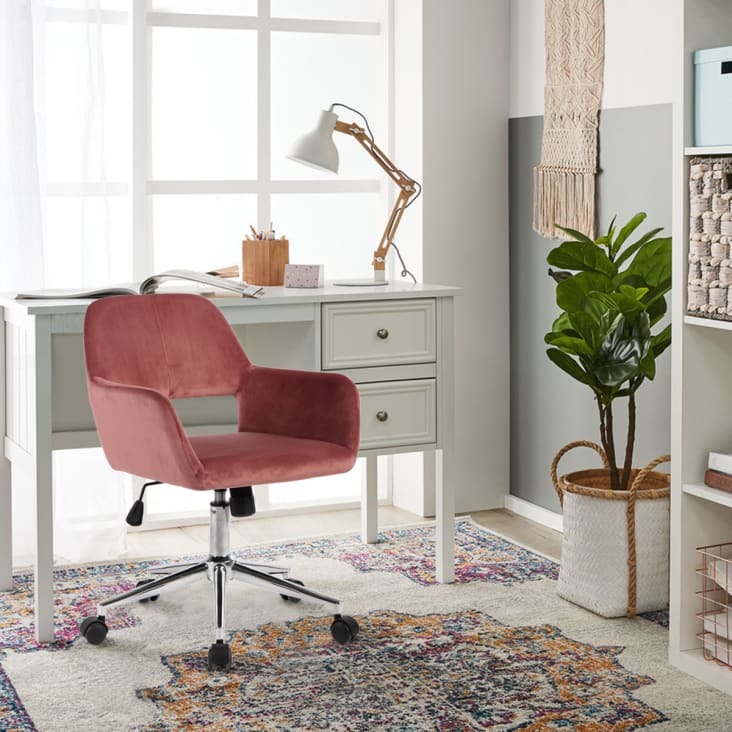 Skandinavischer Bürostuhl aus rosa Samt, drehbar, höhenverstellbar