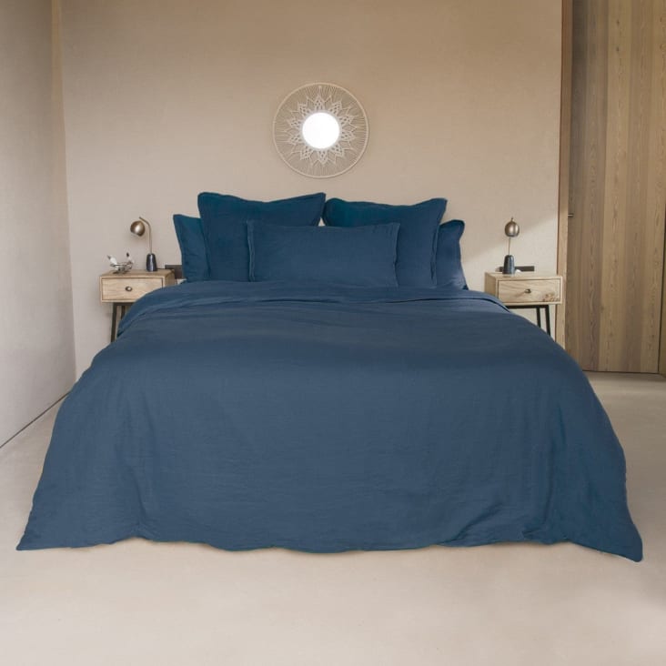 Sábana bajera en franela de algodón (160 cm) Théa Azul noche - Ropa de cama  - Eminza