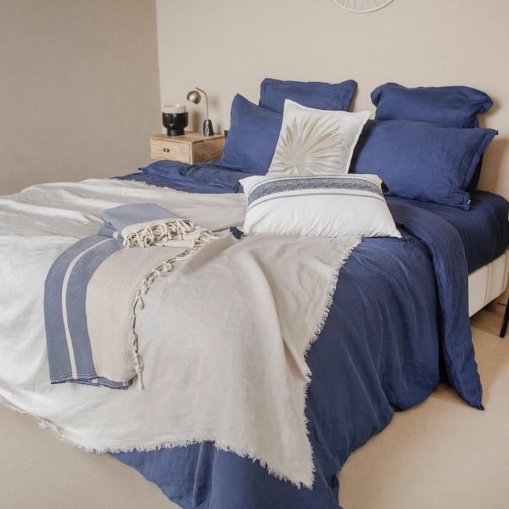 Set de funda nórdica + 2 fundas de almohada 240x220 Camel Gris Azul marino  Blanco