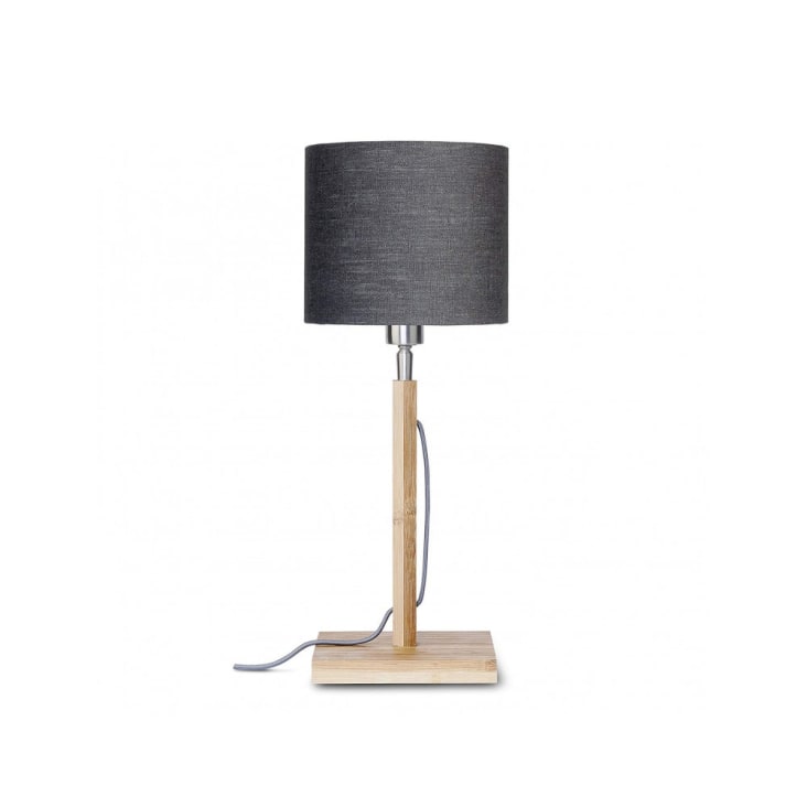 Lampe de table bambou abat-jour lin gris fonc√©, h. 59cm-Fuji