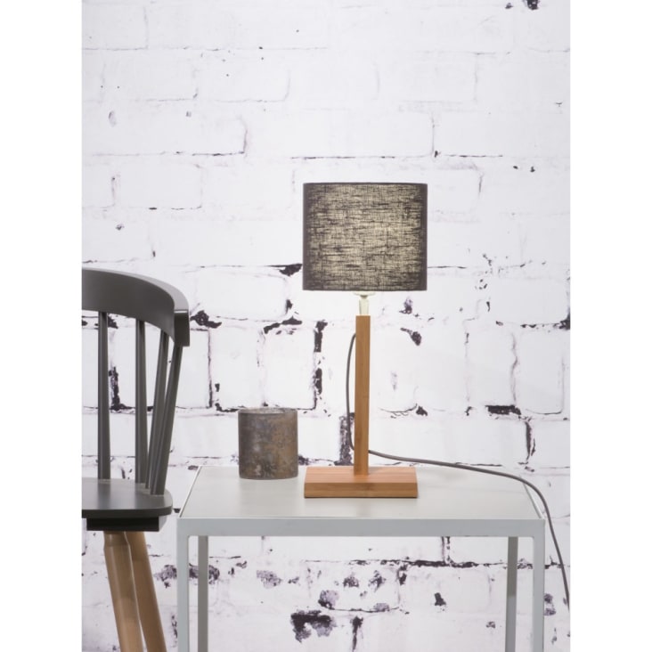 Lampe de table bambou abat-jour lin gris fonc√©, h. 59cm-Fuji cropped-2