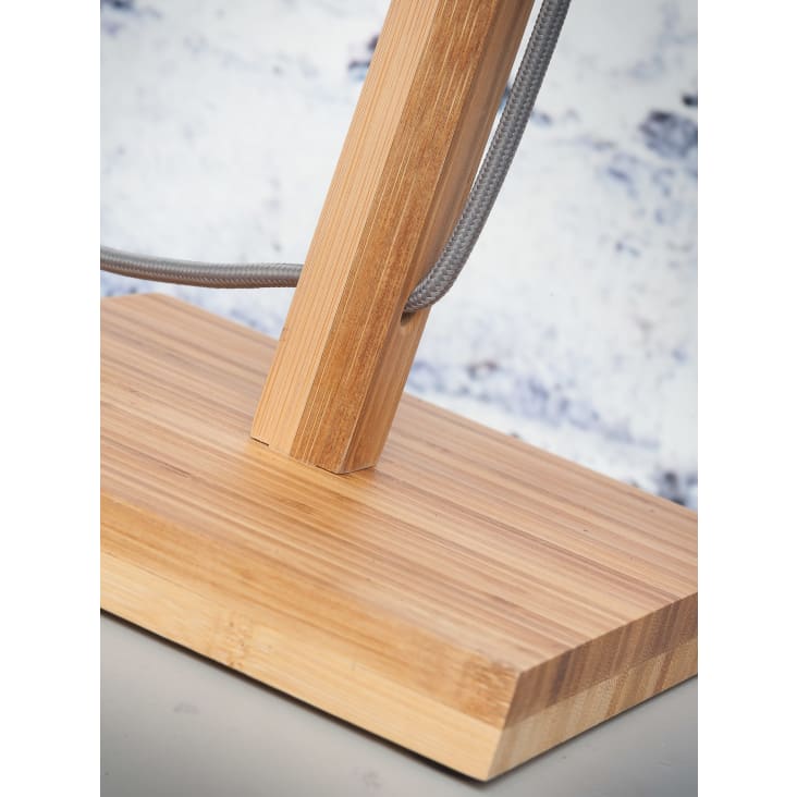 Lampe de table bambou abat-jour lin gris fonc√©, h. 59cm-Fuji cropped-3