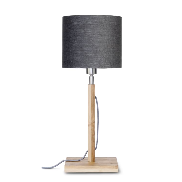 Lampe de table bambou abat-jour lin gris fonc√©, h. 59cm-Fuji cropped-6
