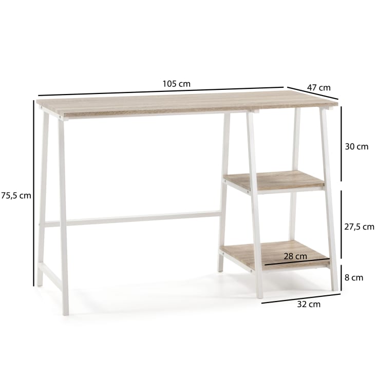 Bureau blanc, table pour pc, style industriel, 105 cm longueur