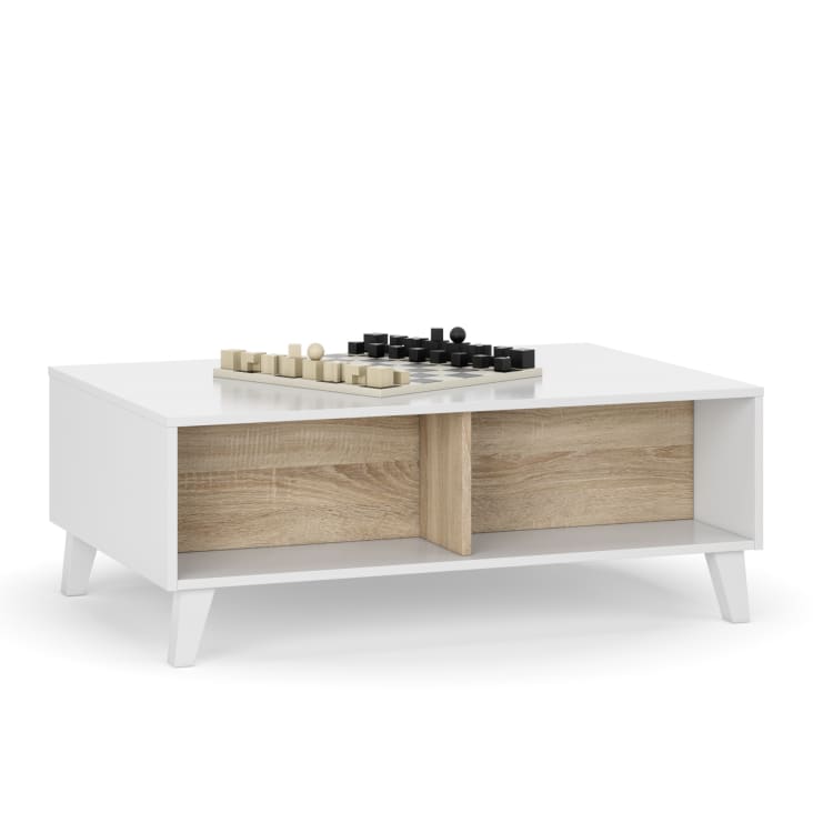 Table basse relevable couleur chêne/blanc, 100 cm longueur-KIRA