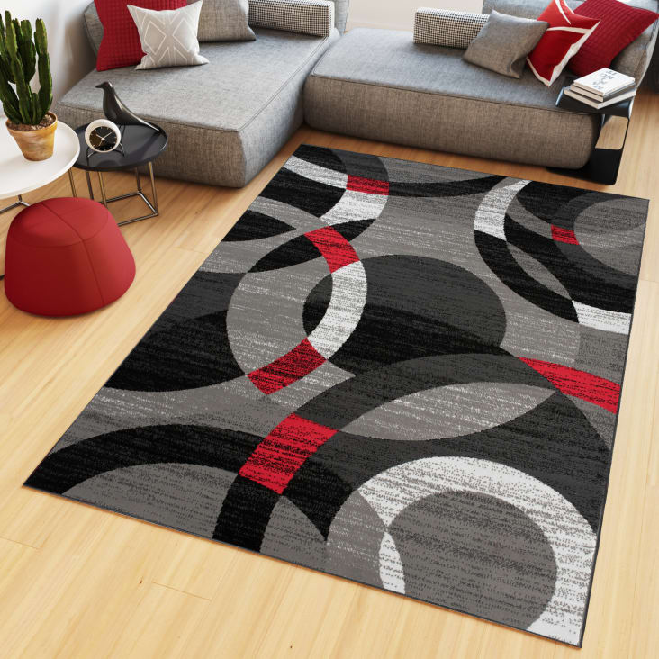  Paco Home Alfombra moderna con diseño artístico en rojo, negro  y gris, tamaño: 3'11 x 5'7 : Hogar y Cocina
