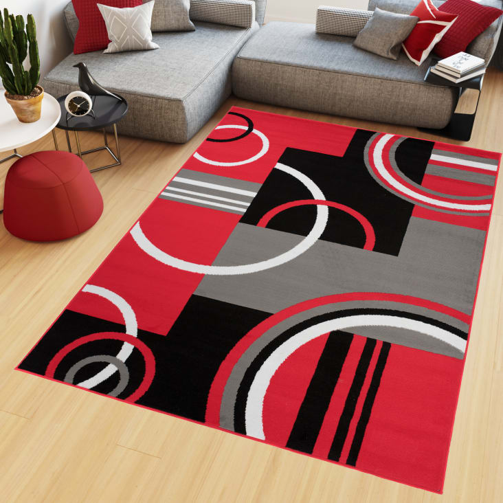 Alfombra moderna sala de estar alfombra abstracta en gris rojo