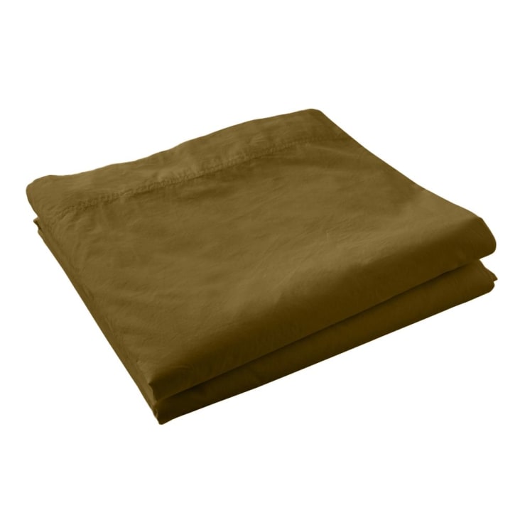 Draps plat percale de coton marron 240x300 cm-Camel