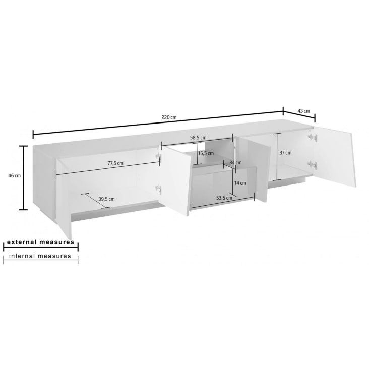 Mobile a 4 ante effetto legno grigio ardesia 220x43h46 cm PAUL