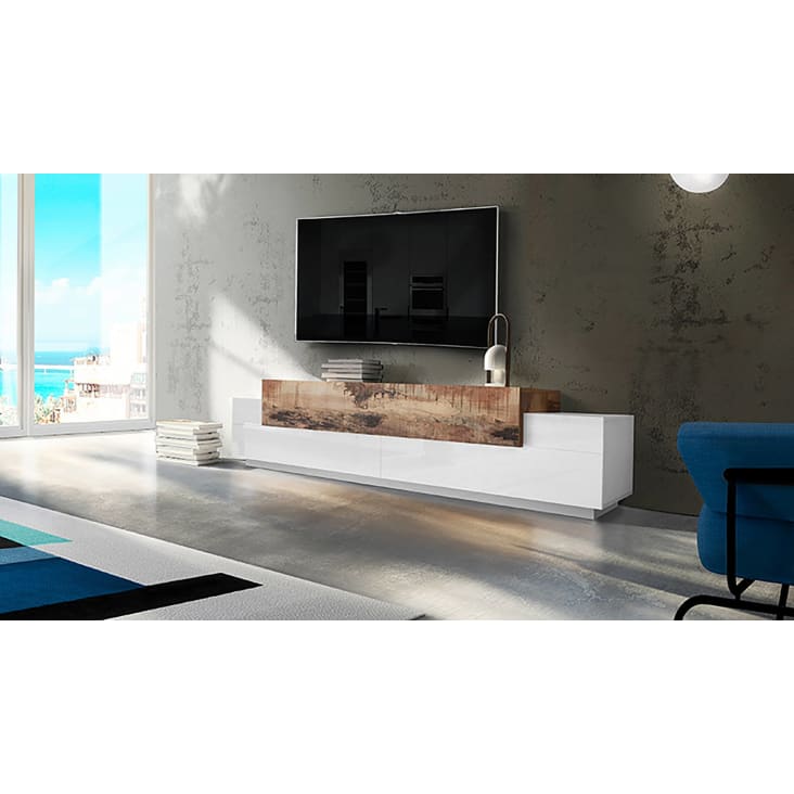 Porta tv da soggiorno effetto legno bianco