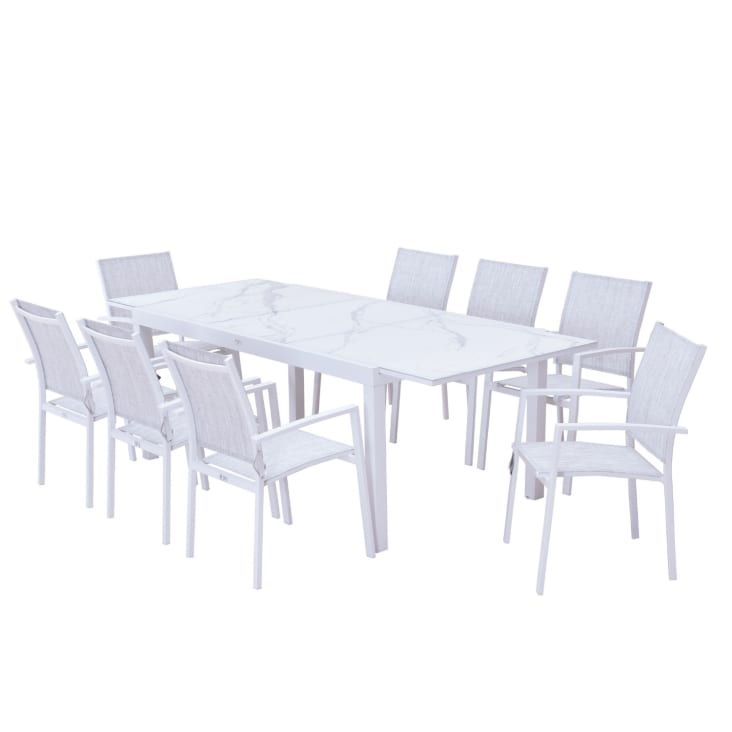 Table de jardin 8 personnes en aluminium et en verre effet marbre-Ania