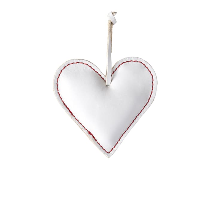 Suspension décorative coeur en cuir blanc L12-Noël