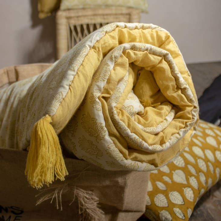 Couvre canapé en coton camel 195cm-Inaya cropped-4
