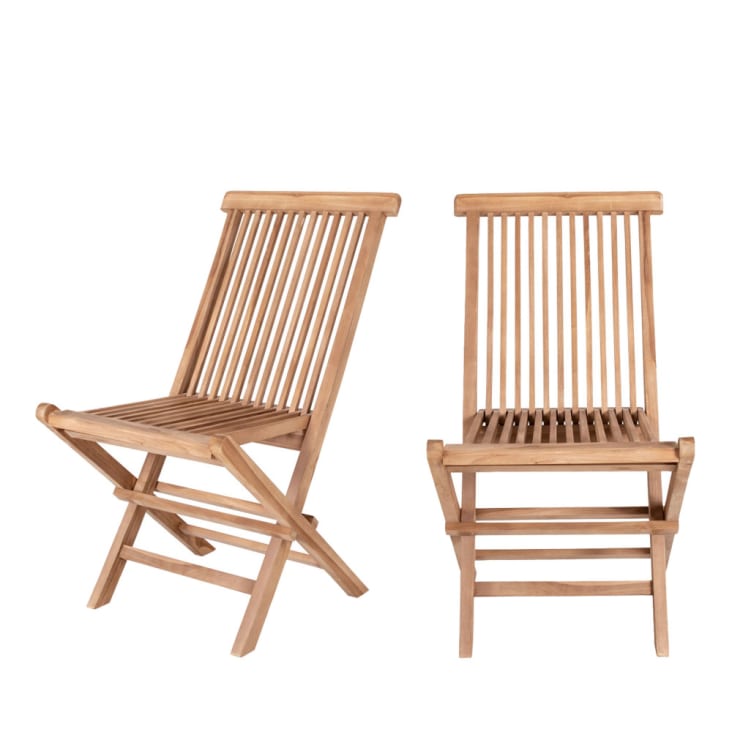 Lot de 2 chaises de jardin en teck bois clair-Toledo