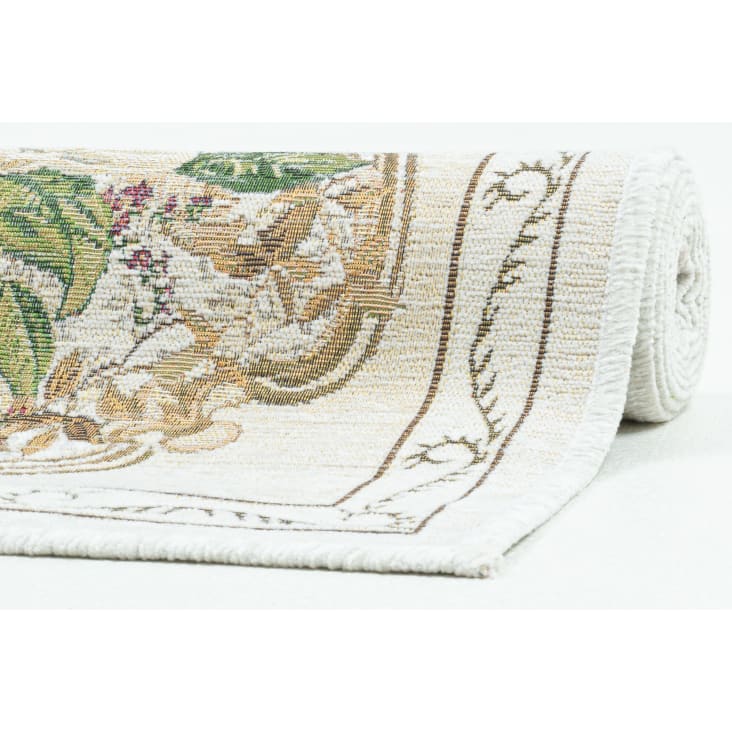 Panneau Mural Tissé Français Vintage (laine, Beige) – Motif Floral 70x68 Cm