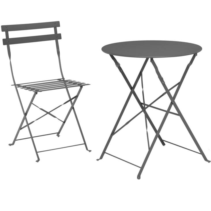 Set table + 2 chaises de jardin pliable en métal gris cropped-3