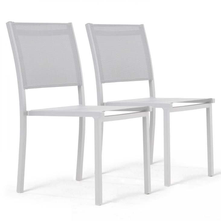 Lot de 2 chaises de jardin aluminium et textilène blanc-Nice