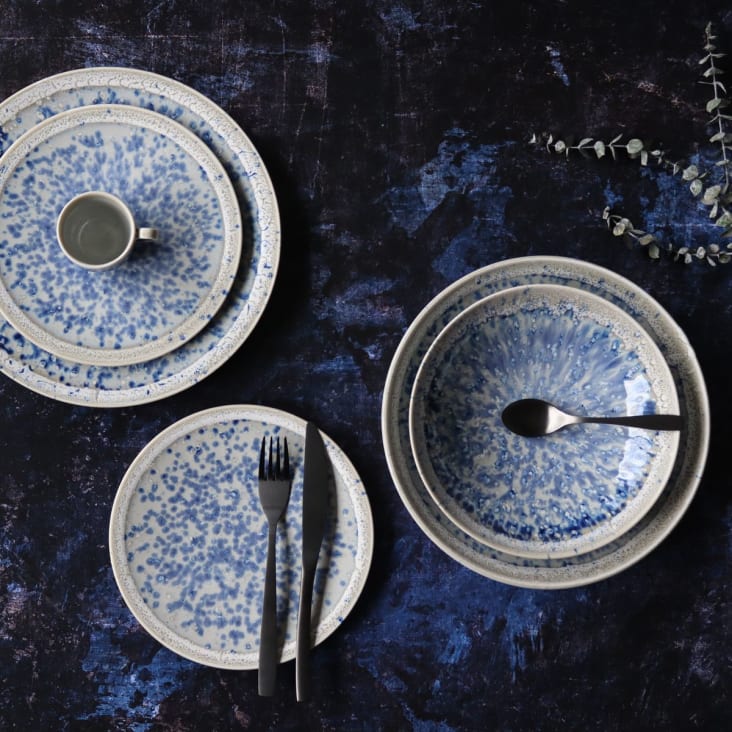 Lot 12 assiettes à dessert en porcelaine, 21 cm, ‎Multicolor Bleu