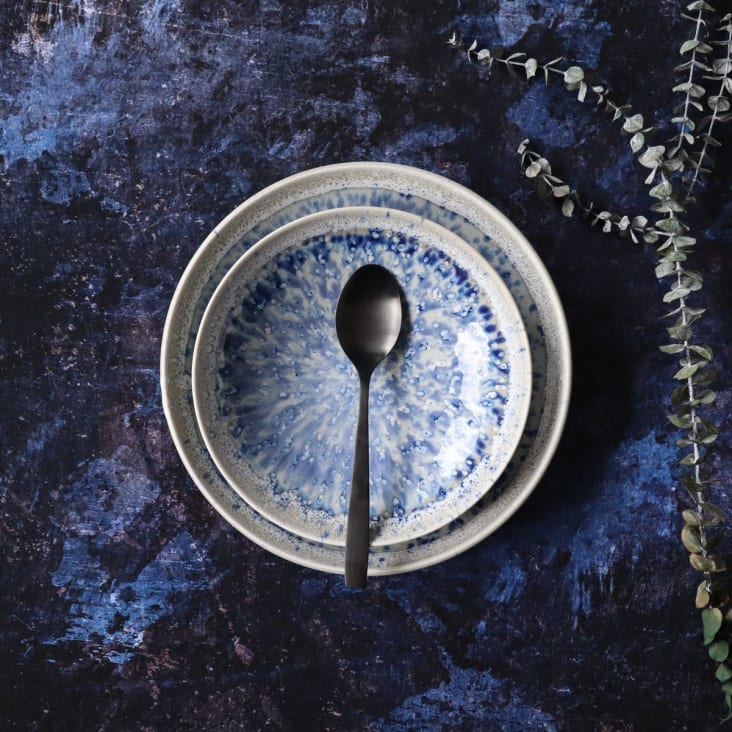 Lot de 6 assiettes creuses en porcelaine émaillée bleue 21cm-Saphir cropped-2