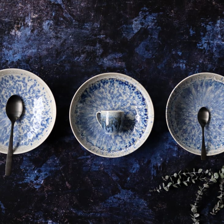 Lot de 6 assiettes creuses en porcelaine émaillée bleue 21cm-Saphir cropped-3