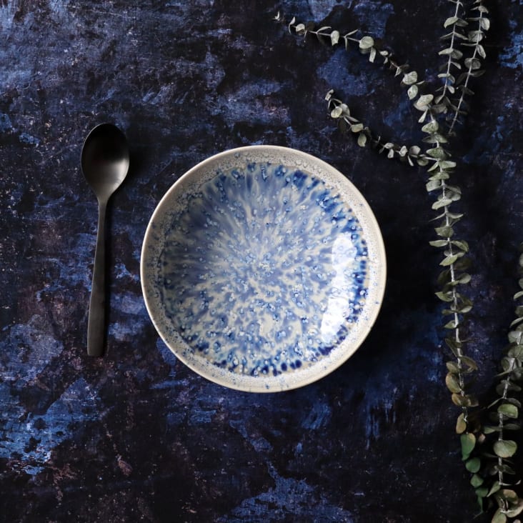 Lot de 6 assiettes creuses en porcelaine émaillée bleue 21cm-Saphir cropped-4
