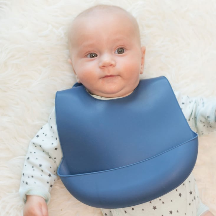 Bavoir bébé Silicone souple bébé Bleu