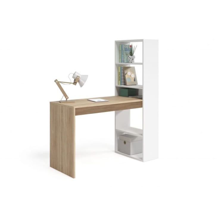Bureau étagère blanc et bois 84 cm design industriel - Cbc-Meubles