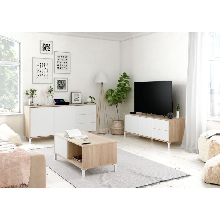 Mueble TV lacado blanco y madera - muebles de tendencia - Artikane