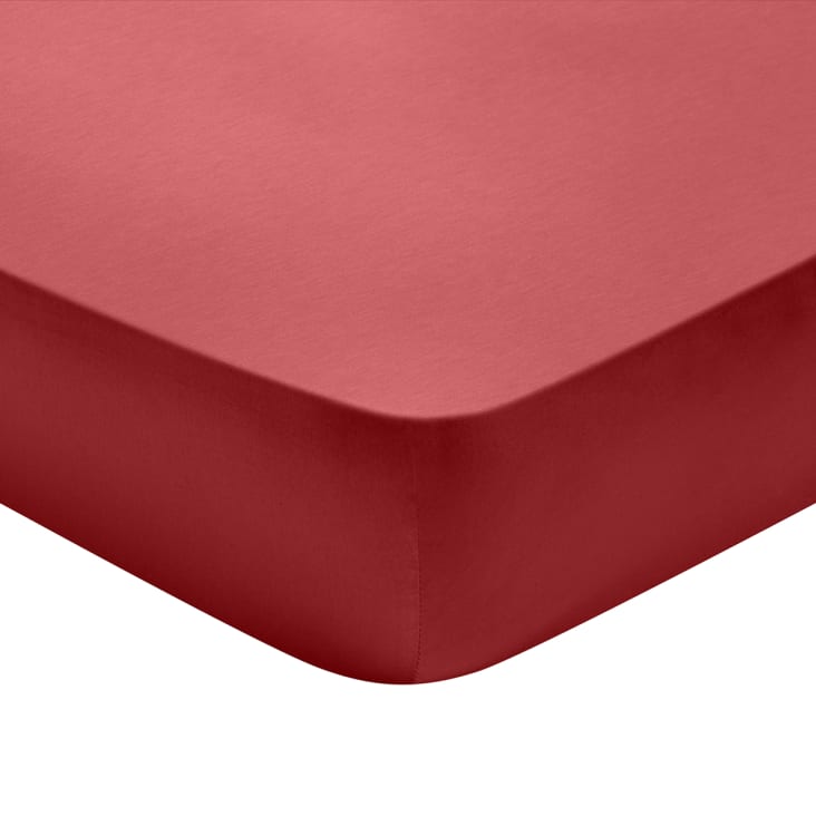 Drap housse   Satin de coton Coloris Rouge 160x200 cm-Partition