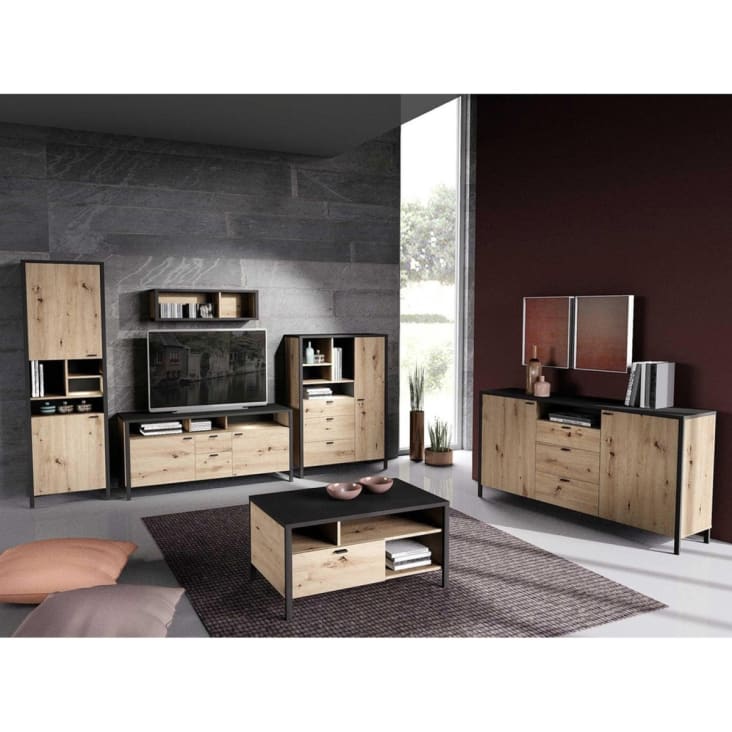 Mueble salón completo roble 284 ancho x 195 alto ELIJAH