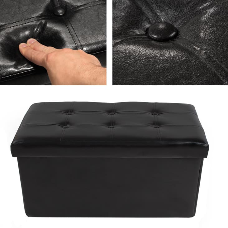 Pouf coffre de rangement velours noir - 37.5x37.5x37.5cm