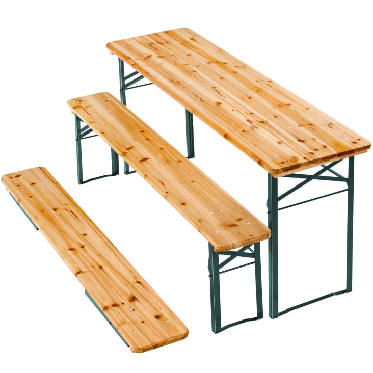 Tectake Table pliante résine tressée avec bancs