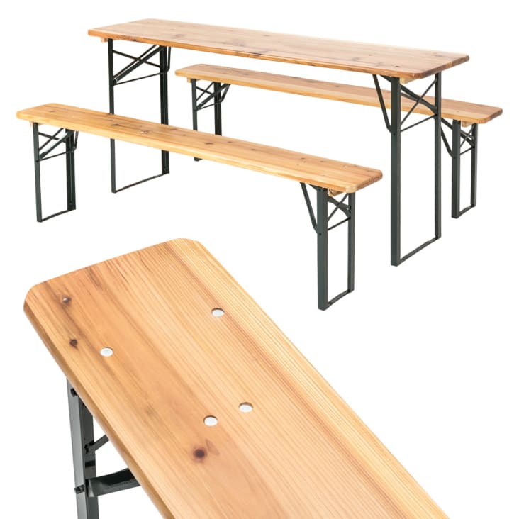 Set aus Tisch und 2 Bänken Klappbar und Tragbar aus Kunstharz New Koln  Gardiun 180x74x74 cm — Brycus