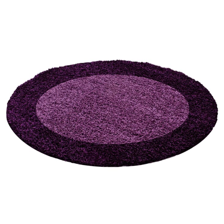 Tapis à bordures rond violet 120x120cm-Shaggy