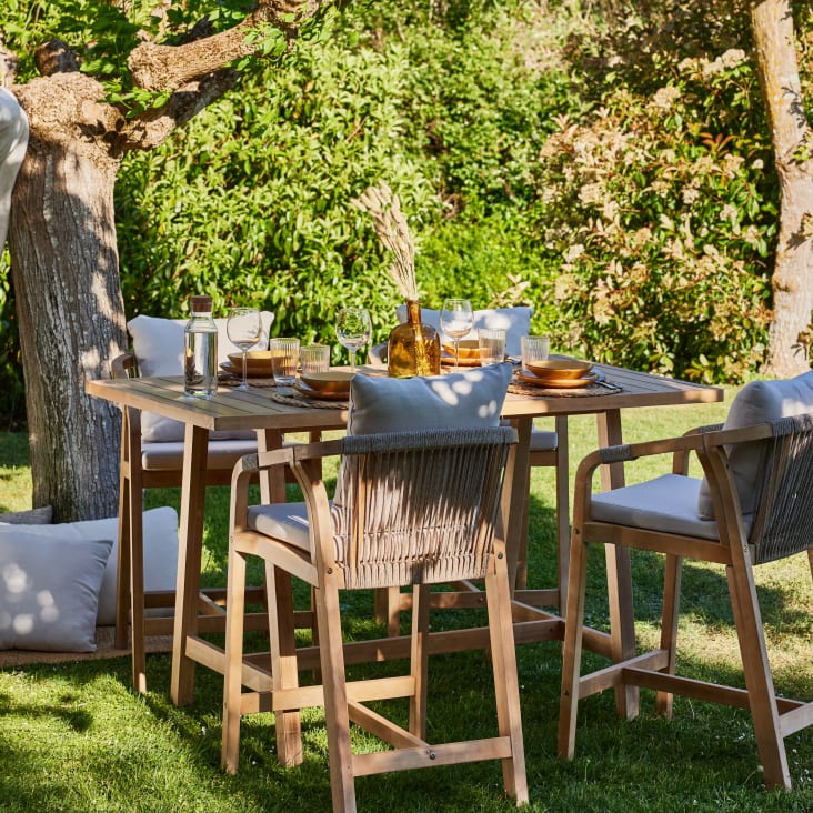 Pack de 6 sillas jardín de madera de acacia y cuerda – Riviera