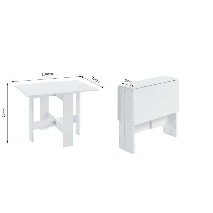 Table pliable blanc et effet bois et chêne 104cm Juno