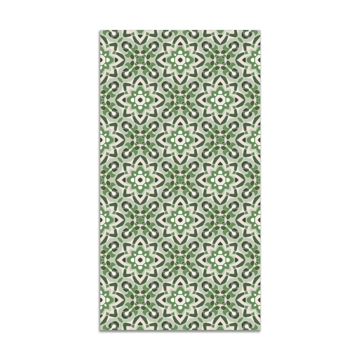 Alfombra vinílica azulejo oriental floreada verde 60x250 cm-ALFOMBRAS ORIENTALES