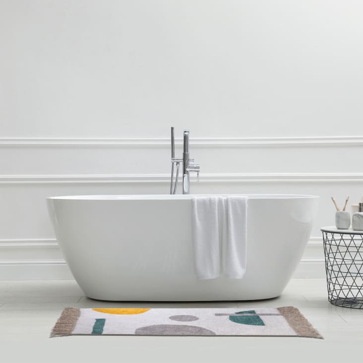 Tapis de bain coton figuratif blanc à franges 60x120cm-Abstrait cropped-2