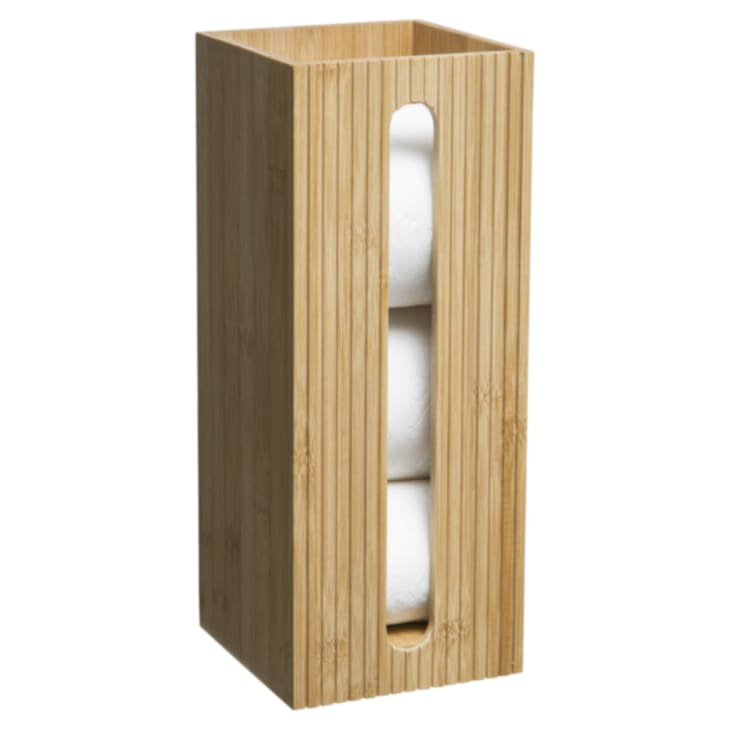 Rangement stock rouleaux papier toilette en bambou - 14.5x14.5x36cm