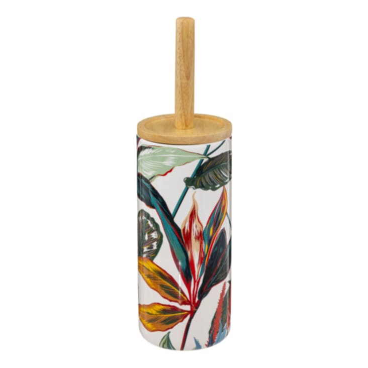 Brosse WC céramique et bambou feuillage exotique - 10.5x10.5x38cm