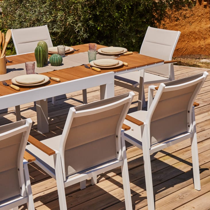 Set tavolo da giardino 200/140x90 cm e 6 sedie alluminio bianco